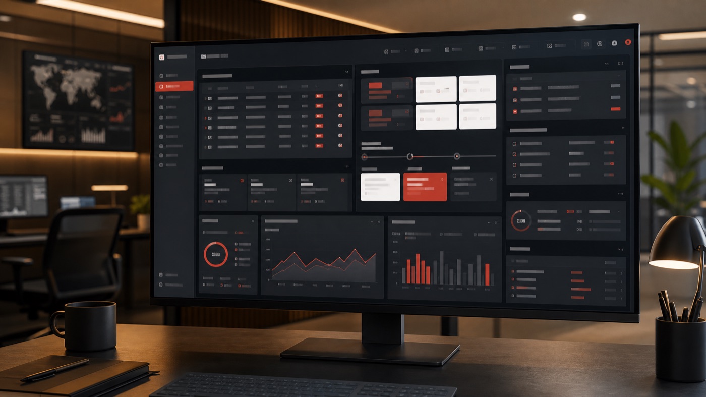 Custom software command center with dashboards, queue management, approvals, reporting charts, and admin controls.